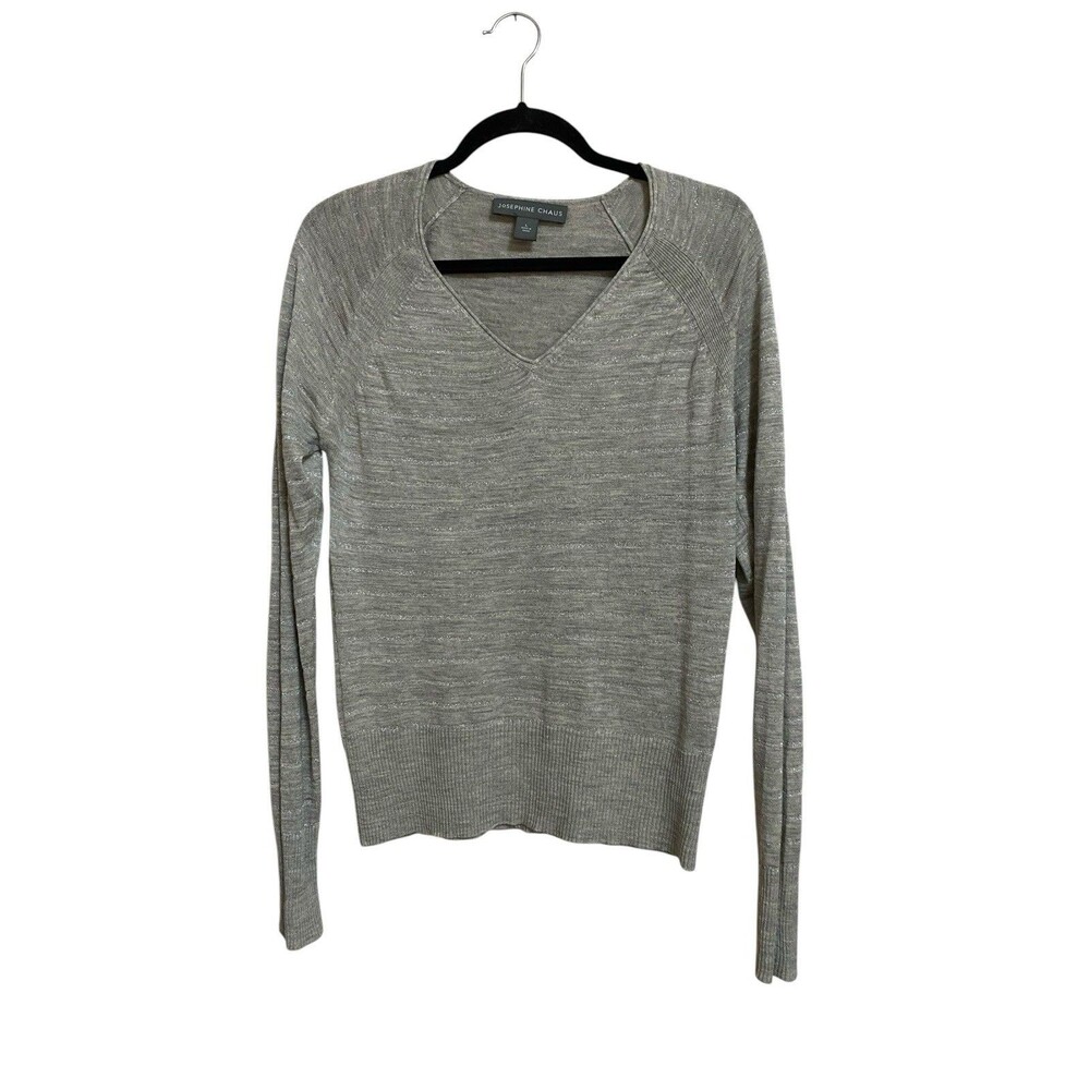 Josephine Chaus Silk Blend V Neck Top Size L Gray Silver